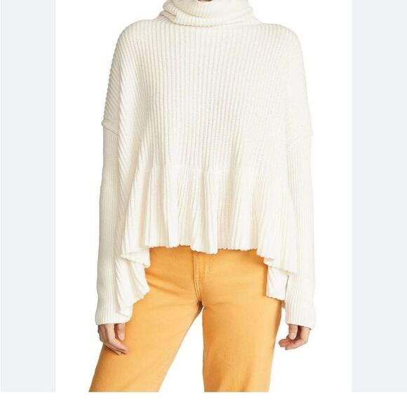 Free People Layer Cake Ivory Cream Funnel Neck Swing Cotton Blend Sweater M L XL - Picture 3 of 13